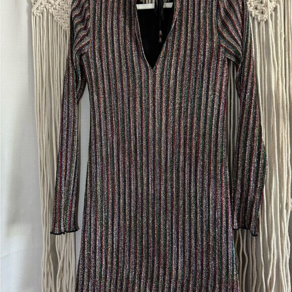 Kimchi Blue Multi-Color Striped Metallic Melody Mini Dress - Size M - Picture 5 of 5